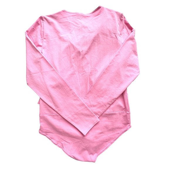 J.Crew Bodysuit Womens Medium Pink Ruffle Long Sleeve V Neck Barbiecore New - Picture 3 of 13